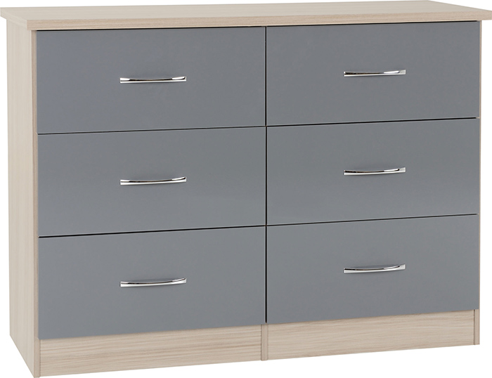 Nevada 6 Drawer Chest In Grey Gloss & Light Oak Effect